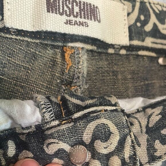 Moschino Distressed denim Blue/Cream Mini Pencil Skirt Sz 8 - Picture 4 of 5